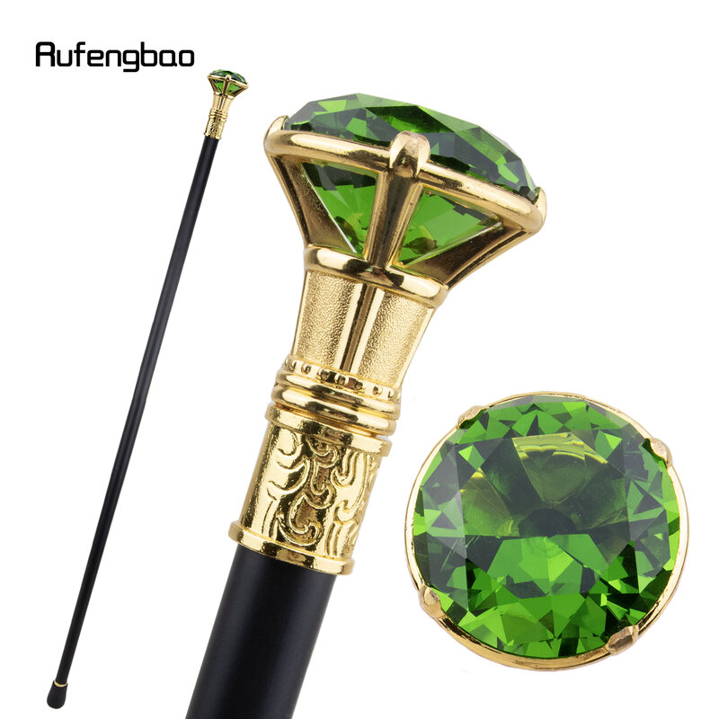 Green Diamond Type Golden Single Joint Walking Stick Decorative Cospaly Party Fashionable Walking Cane Halloween Crosier 93cm