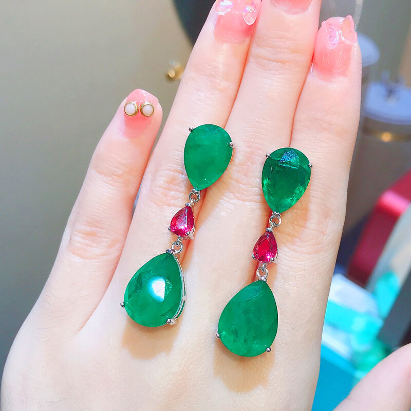 Emerald Earrings for Girls 925 Silver Luxury Designer Jewelry Wedding Party Accessories Gift