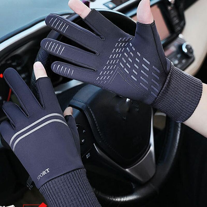 ถุงมือขับรถสองนิ้วแบบเต็มนิ้วสำหรับชายถุงมือปั่นจักรยานกันน้ำสำหรับกีฬาตกปลากลางแจ้งฤดูหนาว