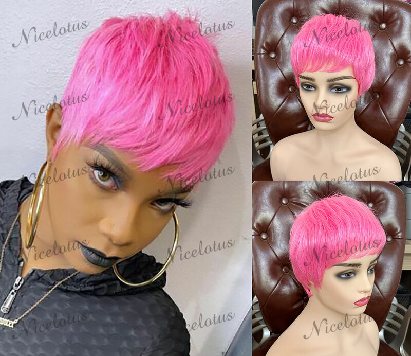 Nicelatus-pelucas de cabello sintético Natural para mujeres negras, postizos cortos, color rosa