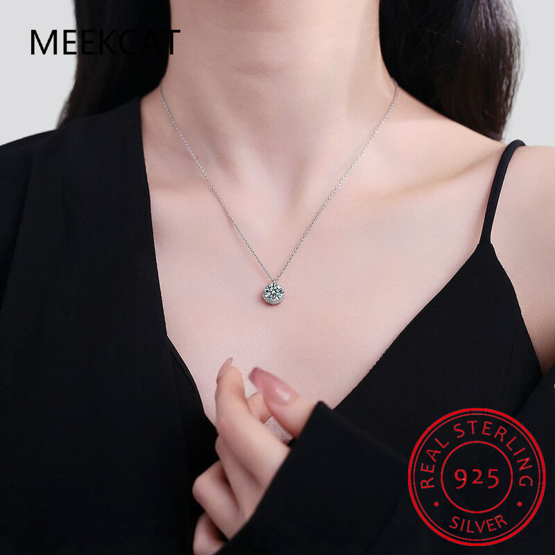 Женское Ожерелье с круглым кулоном из муассанита 1ct D VVS1