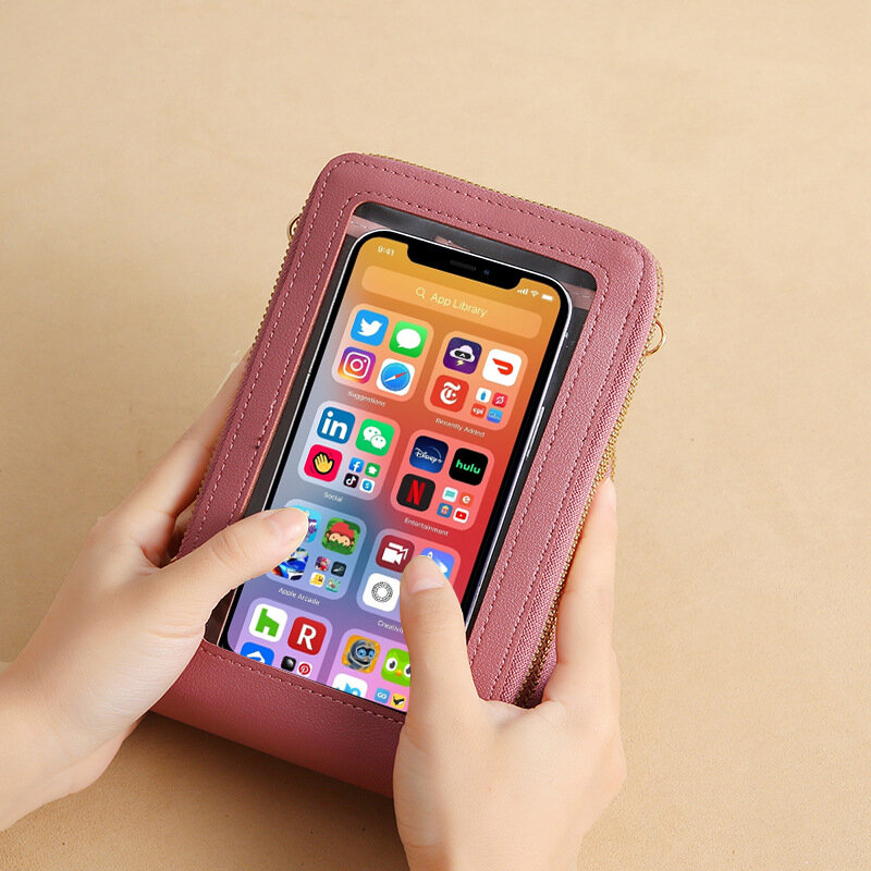 Koreańska wersja przezroczyste na telefon torba damski portfel PU długi duży o dużej pojemności 3 warstwy kieszeni Mini na ramię torba