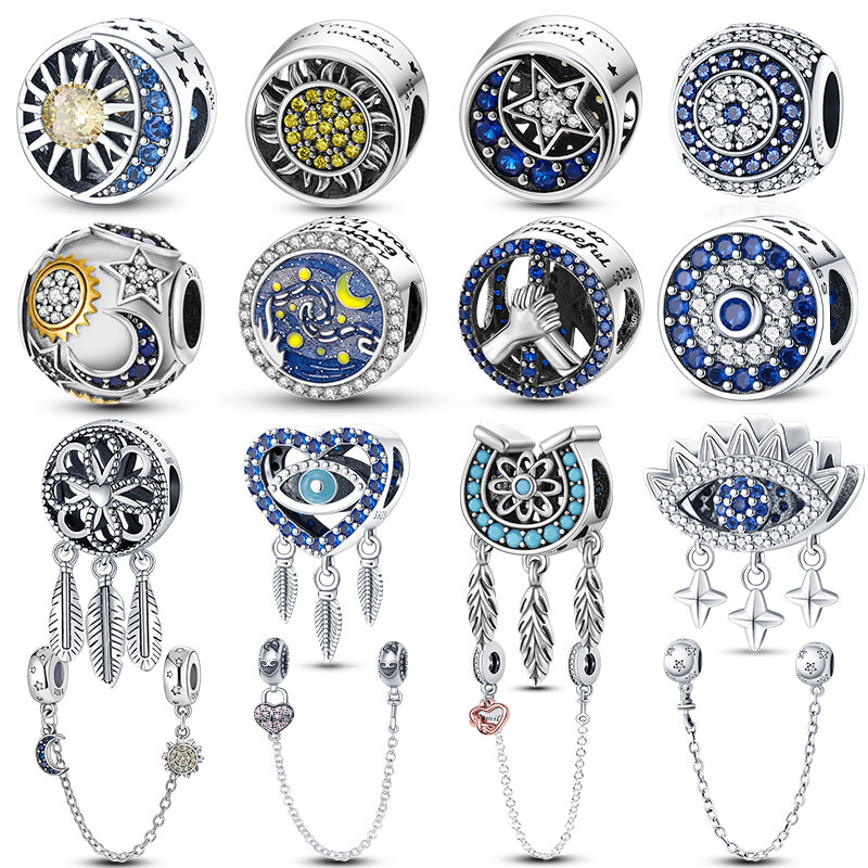 Dijes de ojo de diablo compatibles con Pandora 925, pulseras originales 100% reales de Plata de Ley 925, abalorios de estrella y Luna, joyería DIY