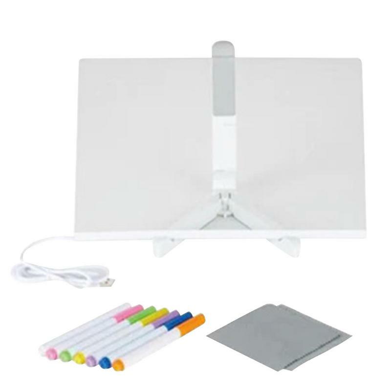 กระดานจดบันทึกทำจากอะคริลิกกระดานเขียนลบข้อความติดบ้านกระดานบันทึกข้อความโต๊ะเขียนหนังสือ LED พร้อมขาตั้งสำหรับเด็กวาดรูประบายสี