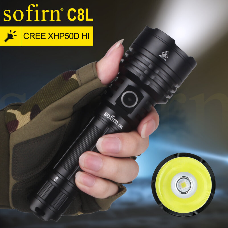 戦術的で強力な懐中電灯,Sofirn-C8L 21700 3100lm,充電式,xhp50d,hi-LED,トーチ,edc,屋外および狩猟用ランタン