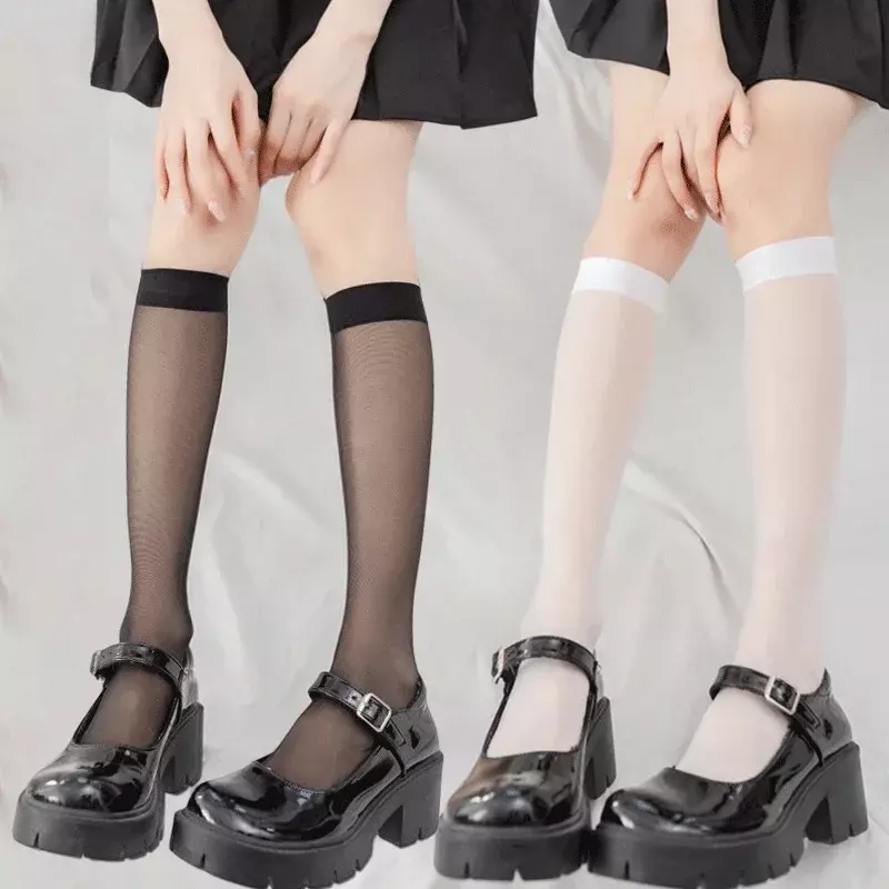 3 pares sexy lolita meias jk mulheres meninas meias uniforme ver através do verão fina meias longas lolita náilon joelho lolita meias