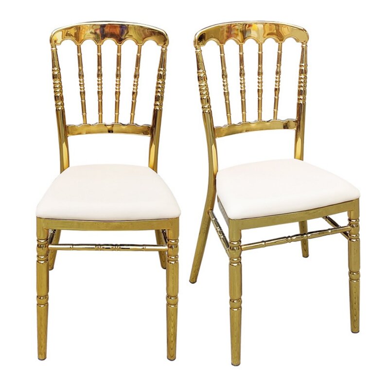 Wedding dining chairs, bamboo cairs, hotel banquet soft bags, seat cushions, chirs, electroplated gold stacked iron chirs, Fo