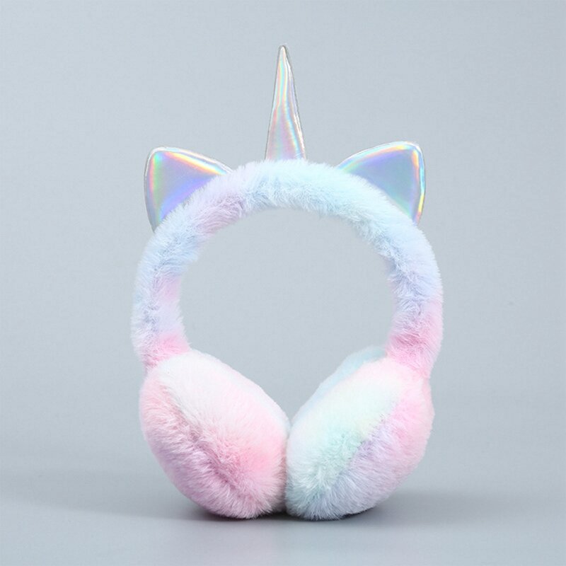 귀여운 유니콘 귀마개 귀마개 여성 키즈 사랑스러운 고양이 귀 따뜻한 플러시 머리띠 모피 헤드폰, 겨울 사이클링 푹신한 이어 플랩