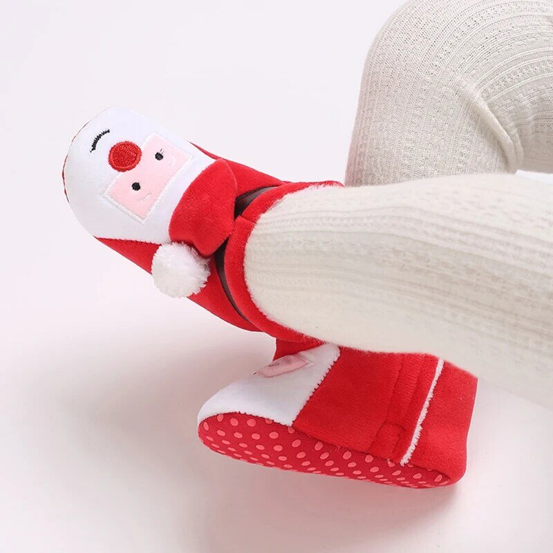 Botas de Natal antiderrapante macio de Papai Noel do bebê, First Walker Shoes, Botas infantis de inverno, Moda