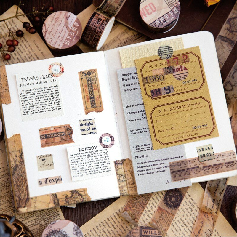 Vintage Washi Tape Map Stamp Letter Sheet Music Antique Retro Decorative Masking Tape For Scrapbooking Collage Album