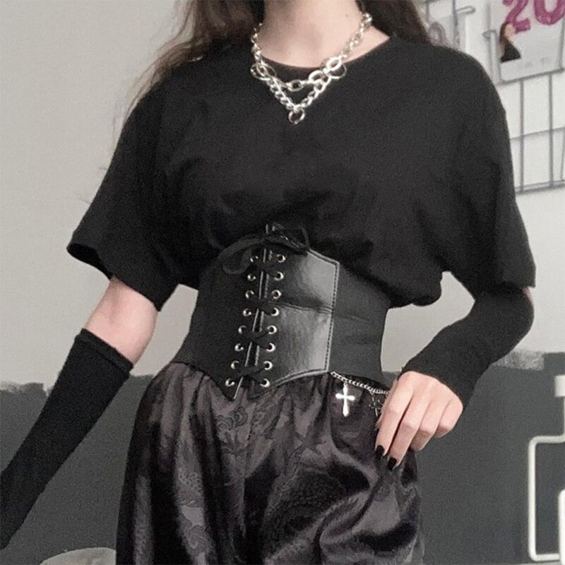 Gothic Dark Lace Up Weibliche Taille Korsett Gürtel Breite PU Leder Gürtel Frauen Abnehmen Bund Einstellbar