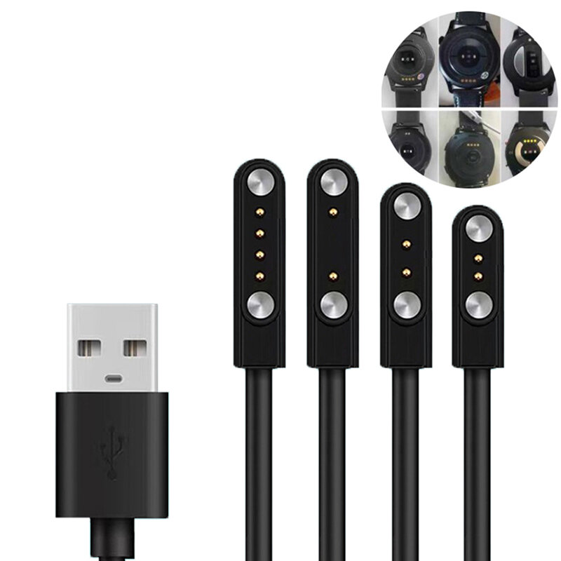 1 шт. Универсальный шнур зарядного устройства для умных часов, Магнитный зарядный кабель, 2 контакта, 4 контакта, зарядное устройство USB для умных часов 7,62 мм