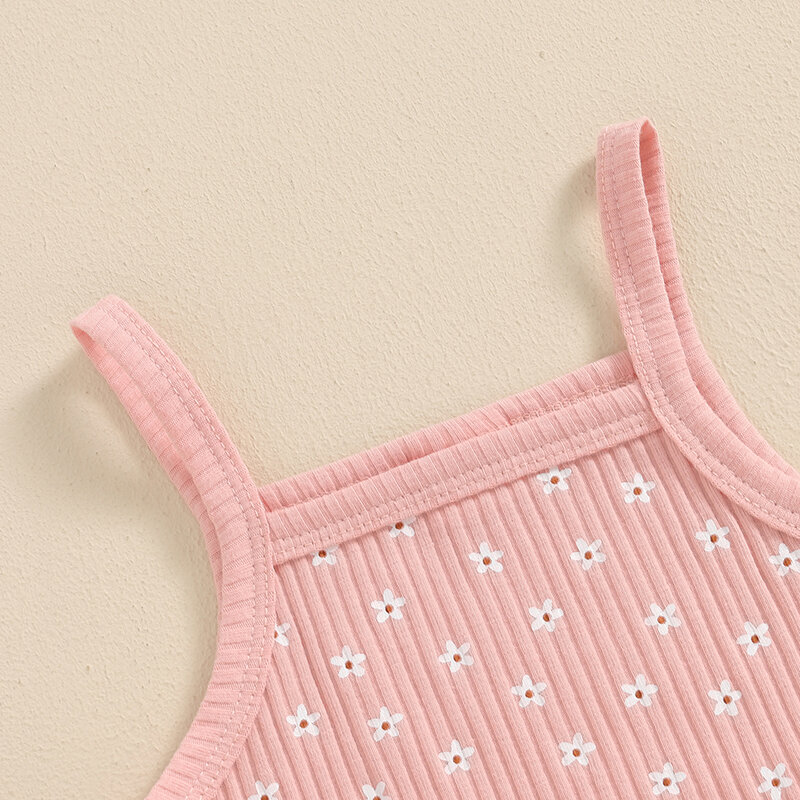 VISgogo Set pakaian bayi perempuan, atasan Cami tanpa lengan cetak motif bunga lucu + celana pendek pinggang elastis 2 potong