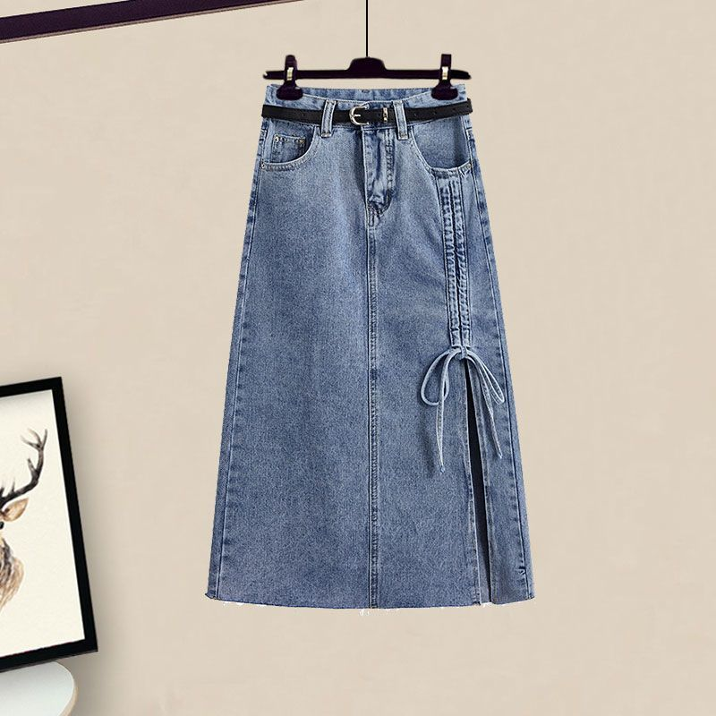 Set da donna grande 2023 primavera/estate edizione coreana cinghie di nuova moda + camicia Slim Fit gonna di jeans Set di tre pezzi