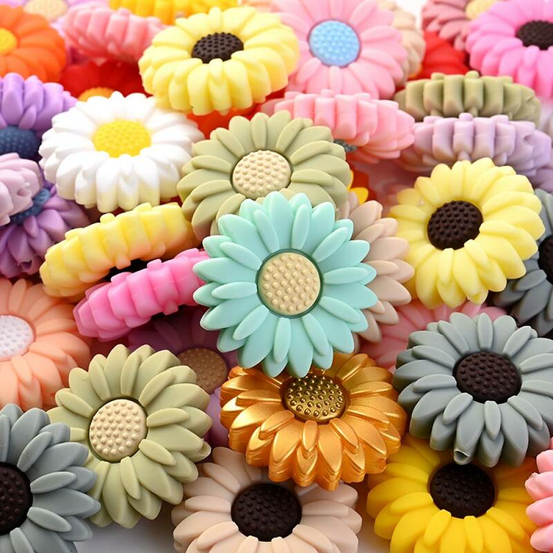 10Pcs 20mm Baby Silicone Teether Beads Mini Flower Daisy Teething Beads DIY Baby Pacifier Chain Necklace Bracelet Accessories