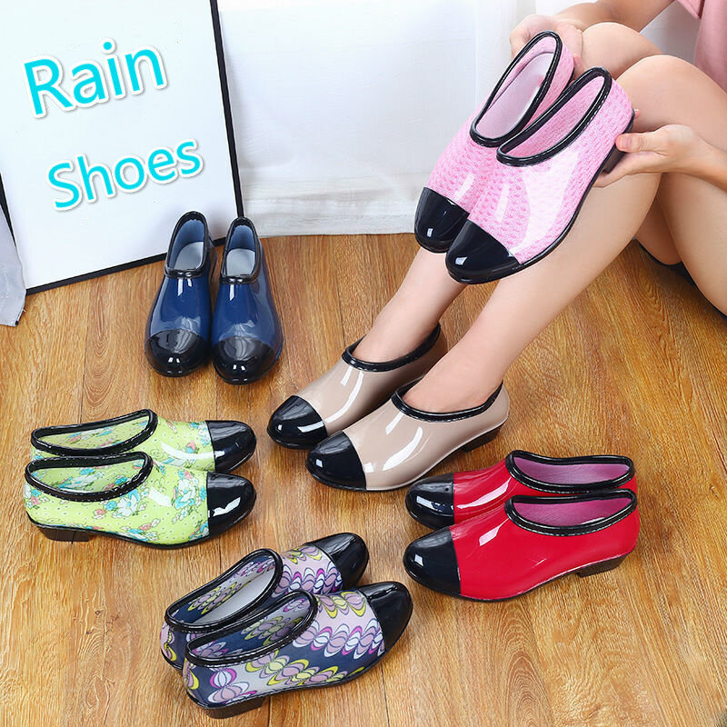 Chaussures de pluie à bouche peu profonde pour femmes, bottes courtes de pluie, chaussures en caoutchouc à degrés, couvre-houe antidérapant, chaussures de travail de cuisine