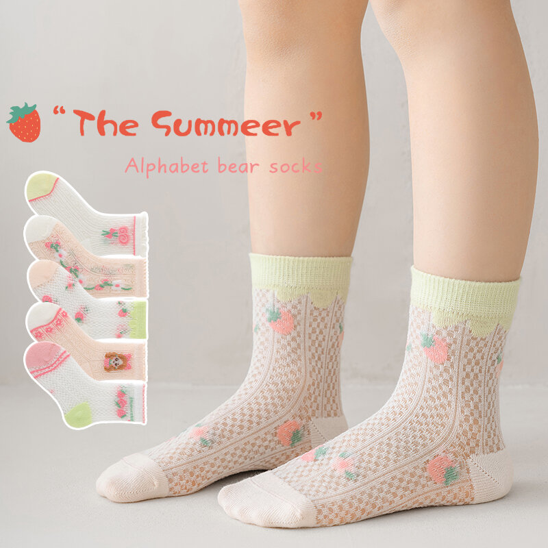 Calcetines de verano para niña, medias ultrafinas de tubo medio, transpirables, suaves, de 1 a 12 años