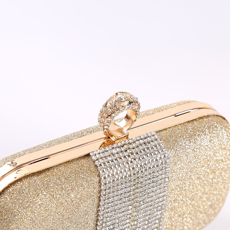 Rhinestone Tassel Clutch Purse with Crystal Ring Clasp Evening Handbag for Bridal Wedding Party Matte Sequins Women Shoulder Bag