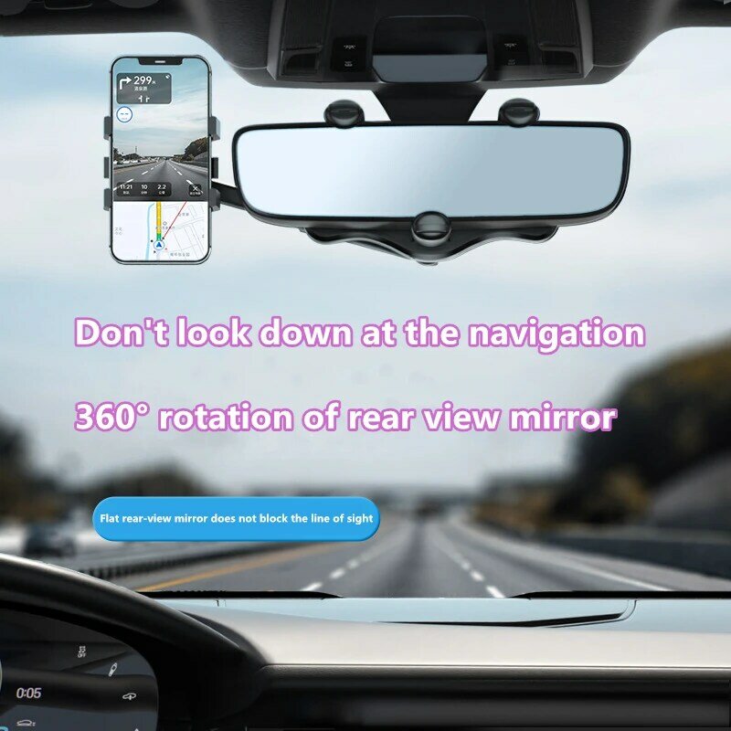 Penyangga ponsel spion mobil Universal 360 °, dudukan telepon teleskopik dapat diatur untuk sudut pandang sempurna berputar untuk navigasi GPS