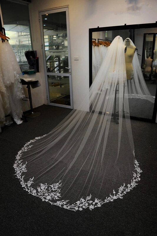 أنيقة الدانتيل الحجاب الزفاف 3 متر طويلة طبقة واحدة الأبيض العاج الحجاب الزفاف مع مشط اكسسوارات الزفاف