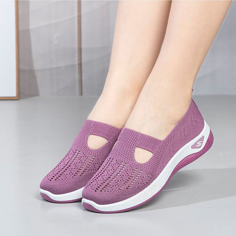 Woman Flat Bottom Mesh Shoes Elderly Walking Sneakers Suitable for Camping Indoor Walking