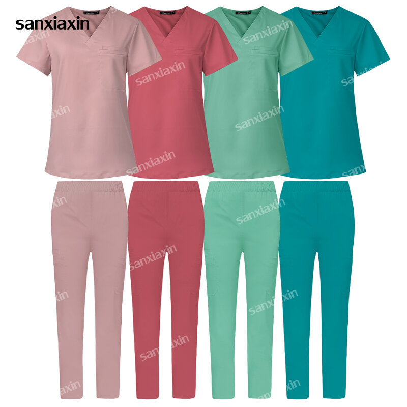Униформа медицинской медсестры, женская модель, скрабы для ухода за ребенком, топы + прямые брюки, эластичные скрабы, набор стоматологического ветеринара