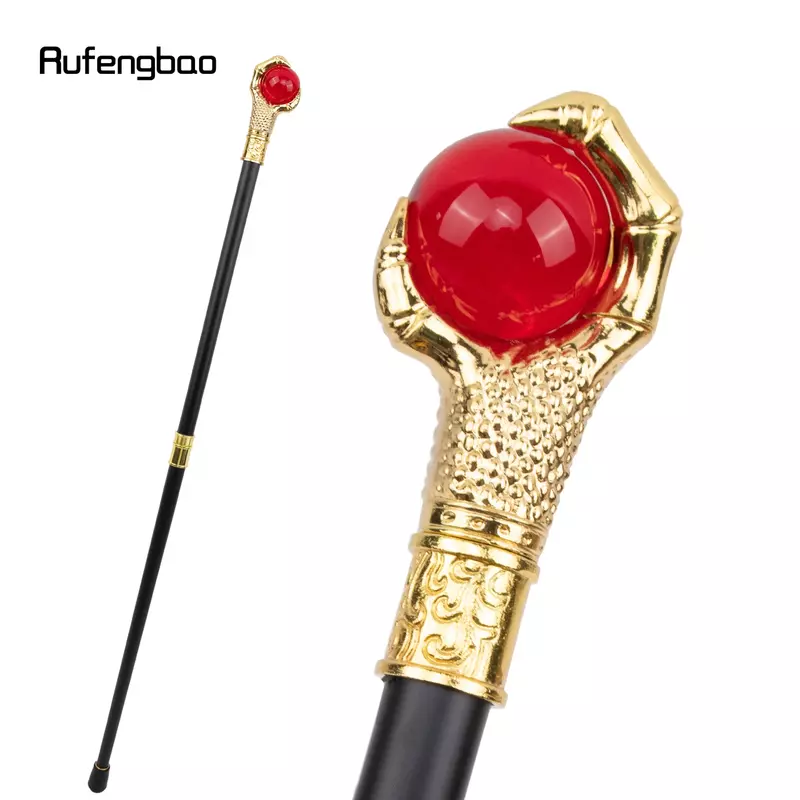 Dragon Claw Grasp Bola de Vidro Vermelho Golden Walking Cane, Bastão Decorativo de Moda, Cosplay Cane Knob Crochet, 93cm