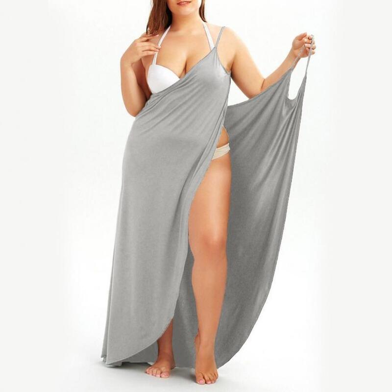Vestido de praia feminino sem encosto, cobrir, alças ajustáveis, sem mangas, monocromático, proteção solar, maiô