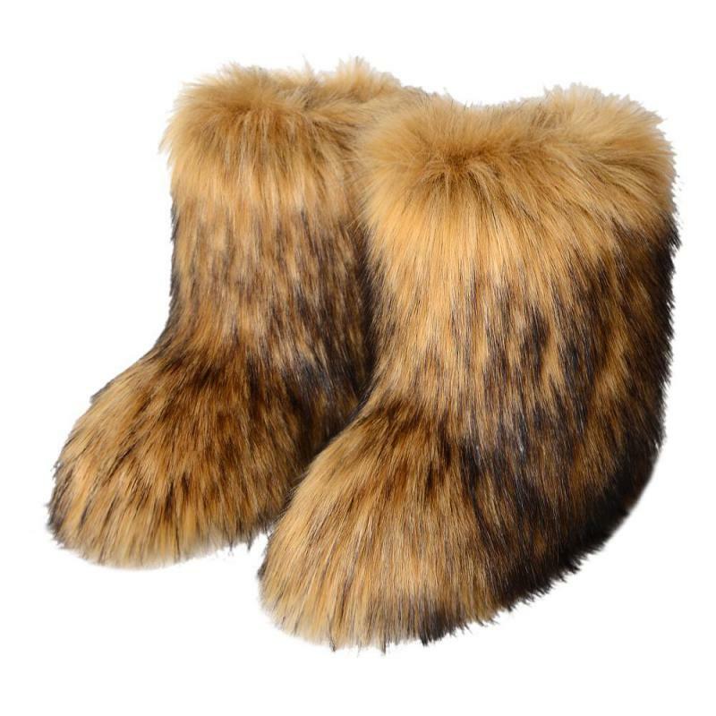 Botas de nieve y2k para mujer, zapatos de plataforma cálidos de felpa, piel de zorro sintética peluda de lujo para exteriores, nueva moda, Invierno