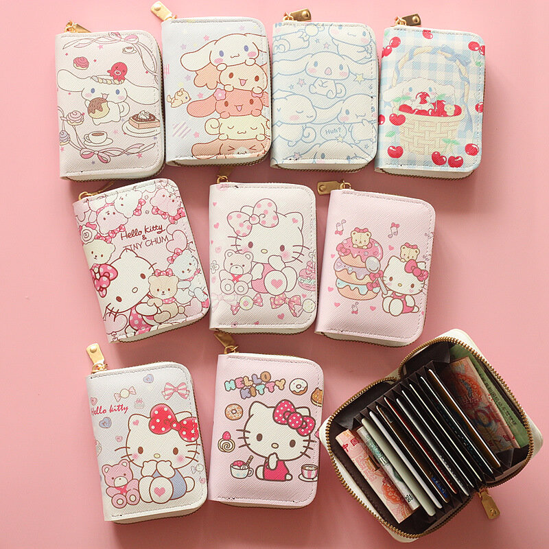 Sanrio Anime Hello Kitty Multi-Card Slot Carteira, Titular do cartão, Zip Coin Purse, ID da Licença de Motorista, Saco De Armazenamento De Crédito, Menina Presente
