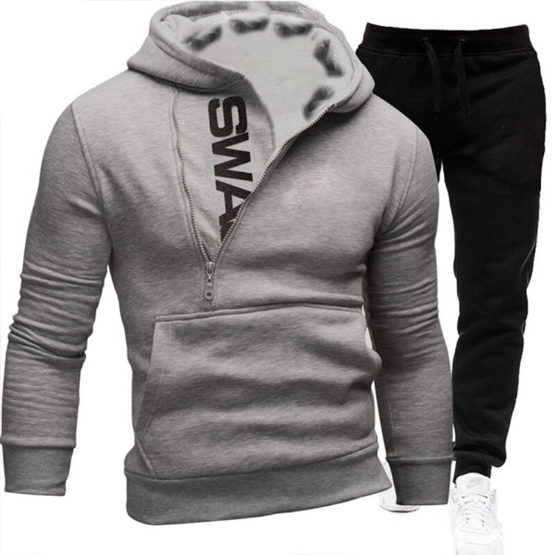 Men's Sportswear Hooded Two-Piece Zippered Sweatshirt Set Jogging Suit Sportswear New Fashion Plush Men's Set