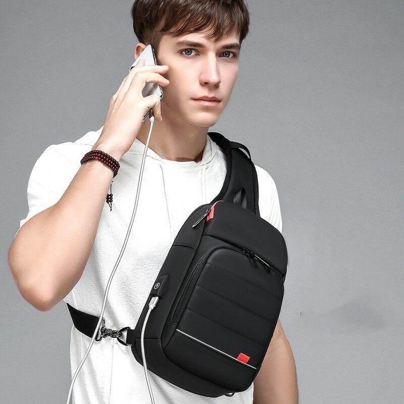 Bolsa de peito impermeável para homens, Sling Bags, Messenger Handbags, Crossbody Shoulder Bag, Carregamento USB, Bolsas de presente do marido