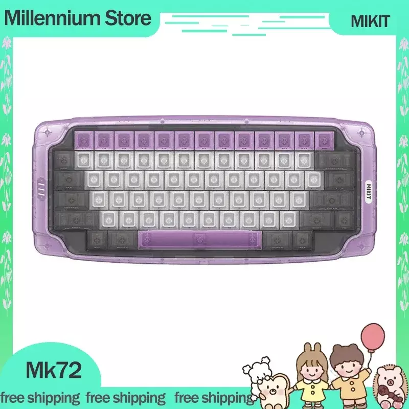 MIKIT Mk72 klawiatura mechaniczna zestaw 3 tryb USB/2.4G/Bluetooth klawiatura bezprzewodowa powłoka niestandardowy podświetlany RGB Retro ABS klawiatura prezenty