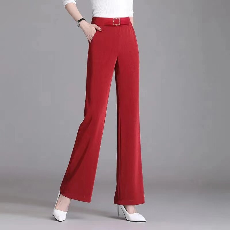 2023 Nova calça Micro Flare feminina com elástico de cintura alta, calça feminina elegante e slim fit, primavera e outono