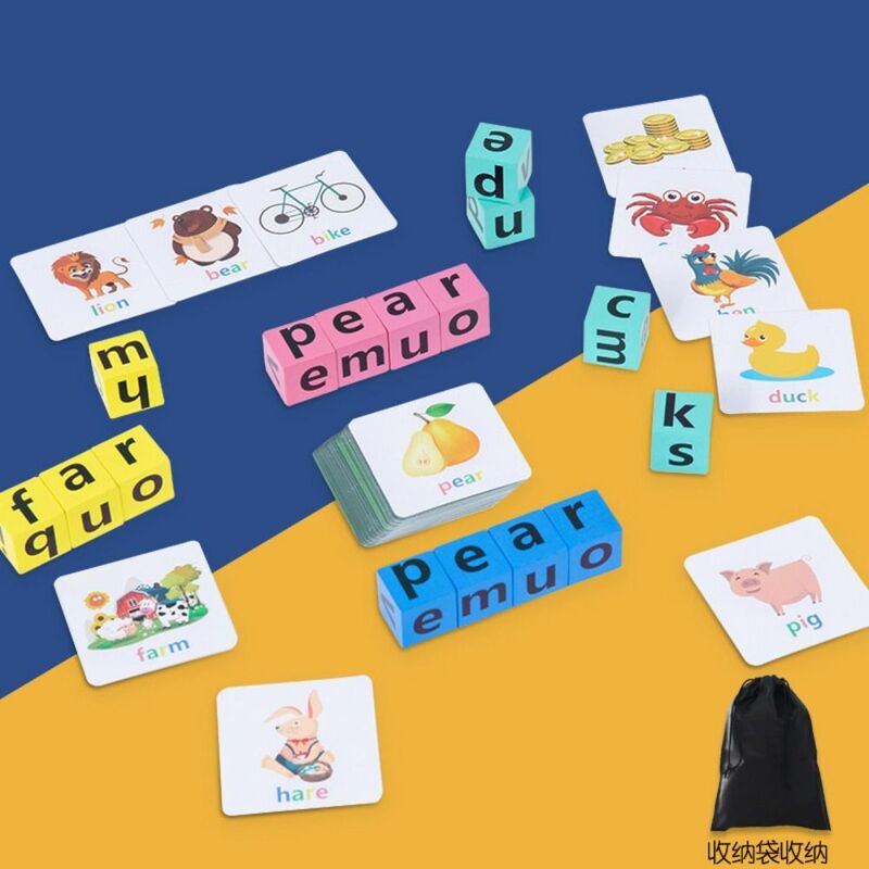 لعبة مطابقة الحروف الخشبية مع الكلمات الإنجليزية ، بطاقات التعلم ، الأبجدية ، لعبة الهجاء ، كتلة الهجاء بالحروف ، لعبة الألغاز