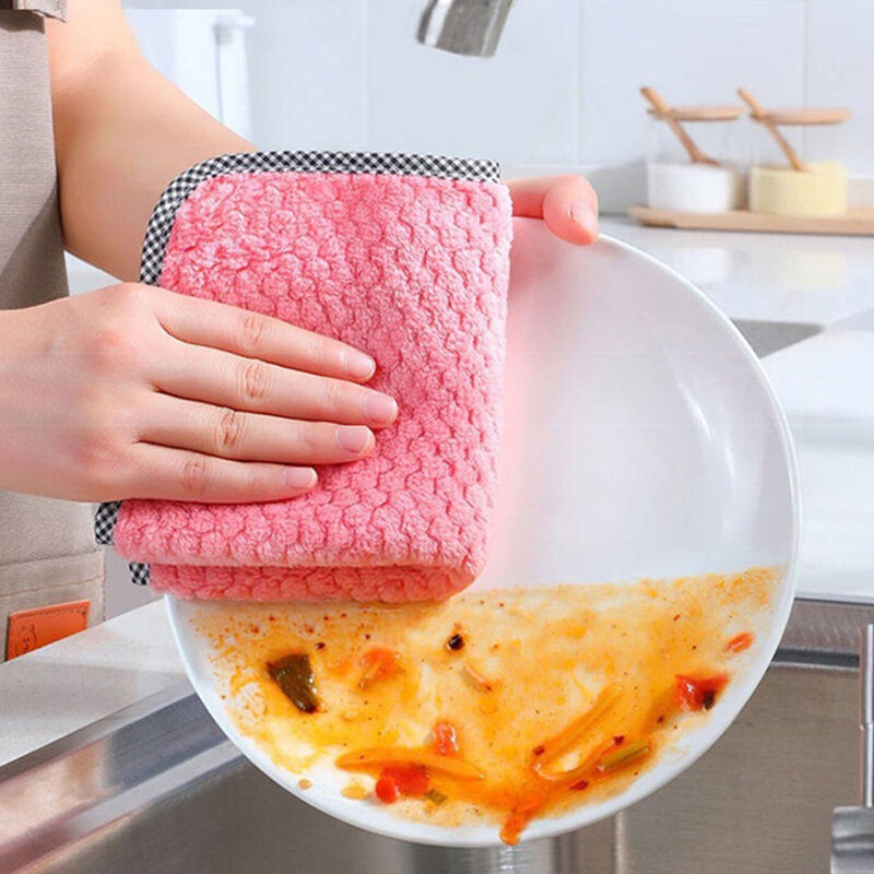 1 pezzo cucina piatto quotidiano asciugamano piatto spesso panno straccio utile assorbente paglietta olio antiaderente pulizia rapida casuale