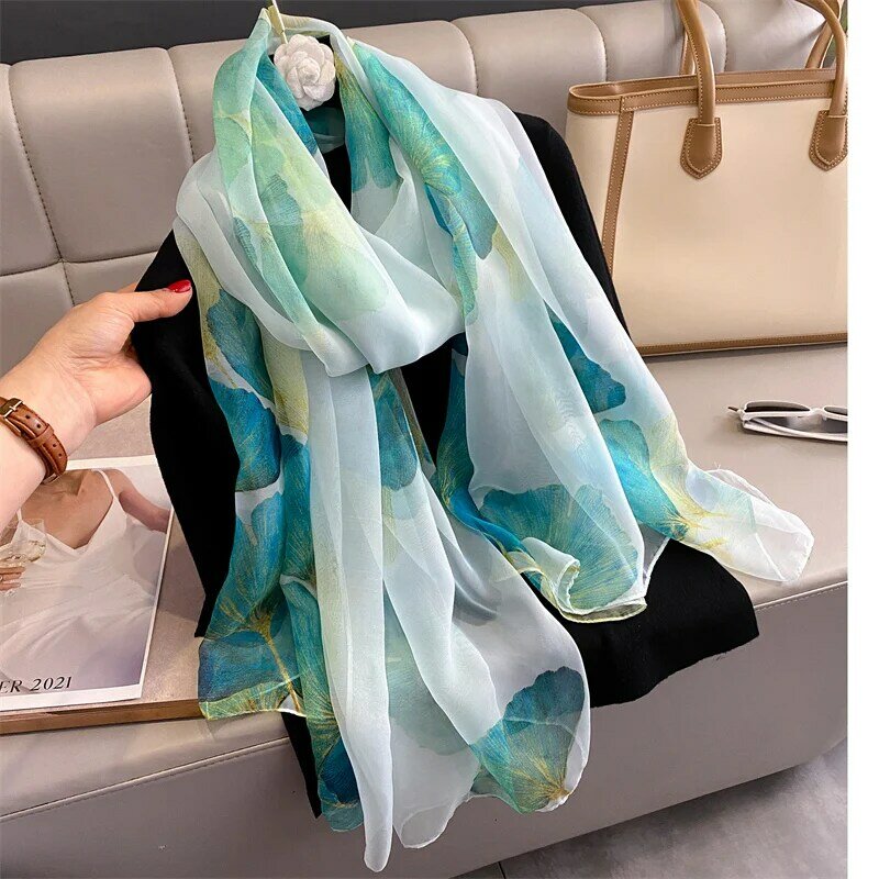 Luxury Print silk Scarf Women Spring Neck Tie Shawl Wraps Female Hair Hand Oversize Beach Headkercheif Hijab Bandana NEW