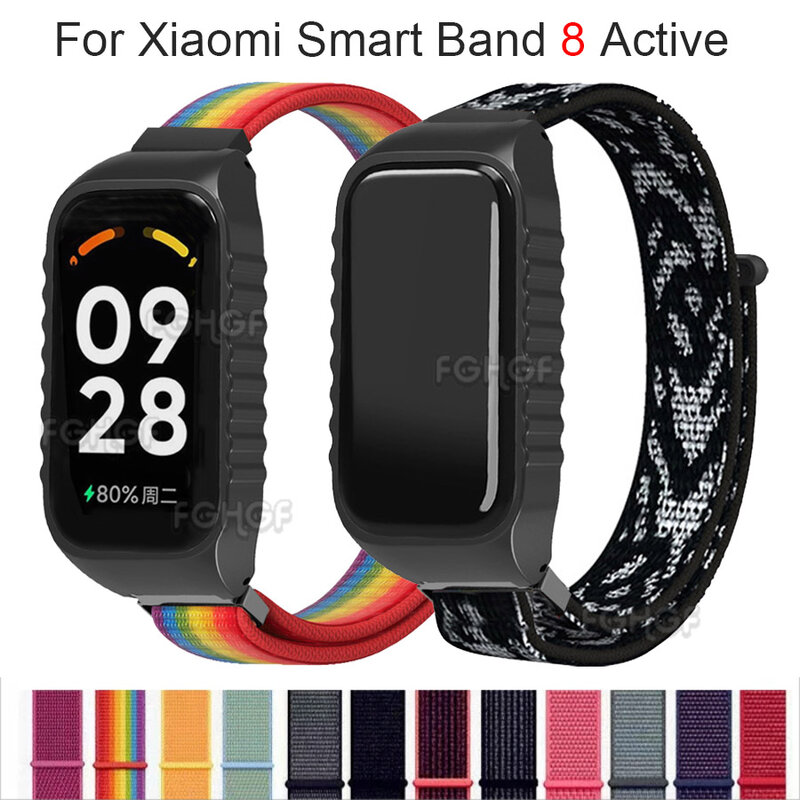 Gelang jam tangan pintar Xiaomi, tali aktif, nilon Loop untuk Mi Band 8, gelang jam tangan pintar aktif, aksesori sabuk Correa