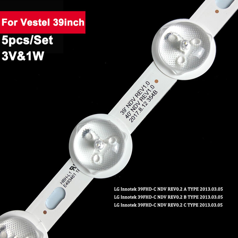 5Pcs 40'' 354mm LED Backlight TV Strip for Vestel 40inch 9led 3V 1W 39FHD-CNOV LC-39LD145K 40L1888 40L1333 VES390UNDC VES400UNDS