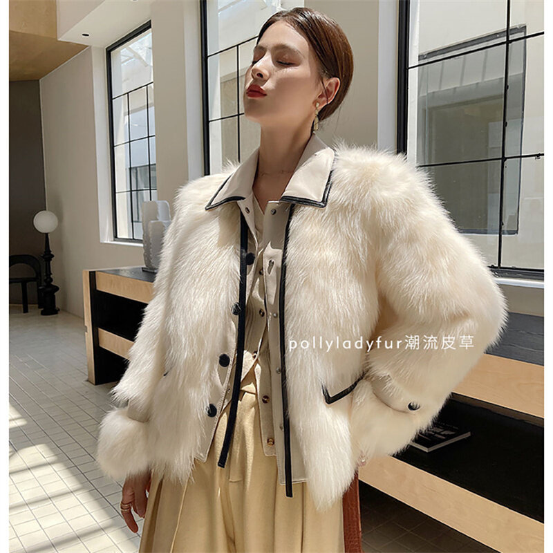 Женское зимнее пальто из искусственного лисьего меха, корейское утолщенное теплое пальто из тонкого меха, женская модная подходящая к цвету шуба, 2024