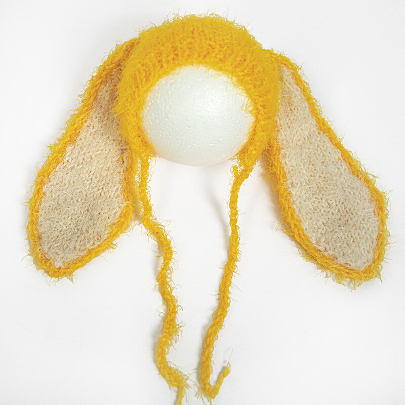 Newborn fotografia adereços lã tricô grande orelha coelhos chapéu lua cheia bebê tiro acessórios do bebê headwear foto adereços