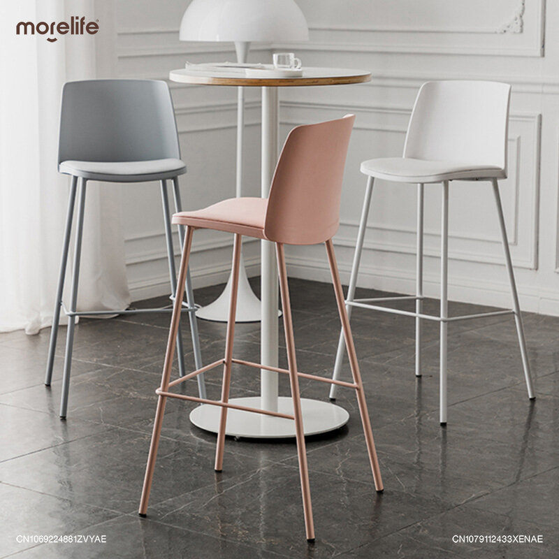 Kursi Bar Nordic Modern sederhana, bangku konter besi rumah desainer kreatif toko kopi depan meja sandaran kaki tinggi