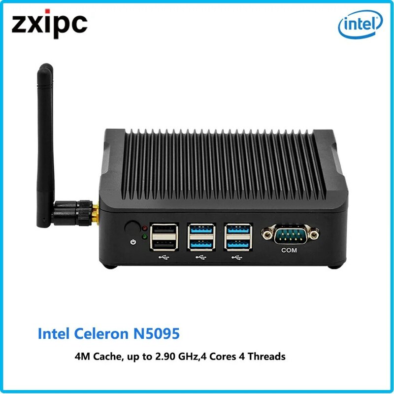 Industrial Intel Celeron N5095 Embutido Computador, Mini PC, DDR4, Dual Lan, RS232, Com, Dual Display, Fanless, Gaming PC, Escritório