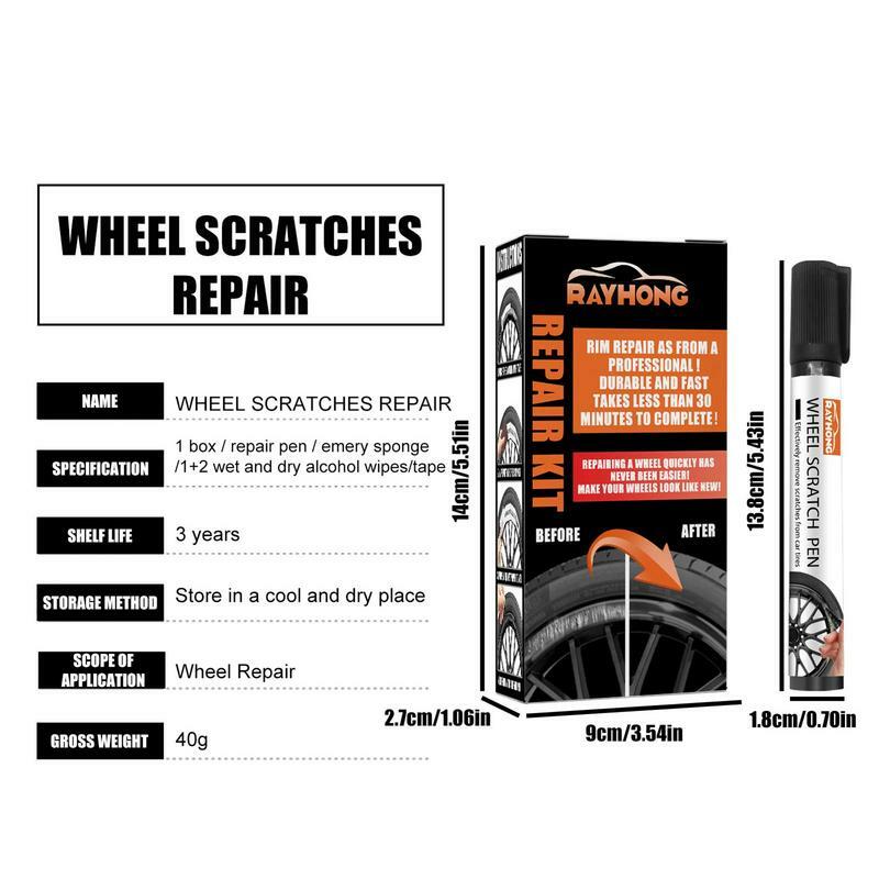 Car Wheel Rim Scratch Repair Kit, Marcadores e Enchimentos Pretos Universais, Rápido e Fácil de Usar, Auto Paint Acessórios Cuidados