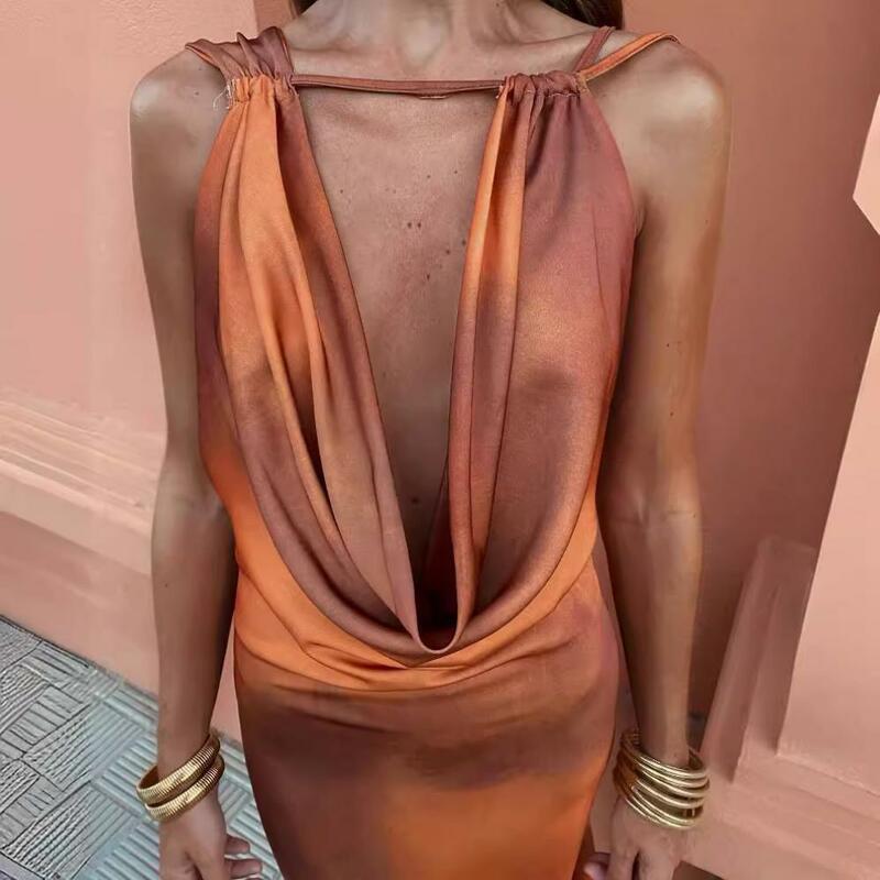 Stampa Slip abito lungo donna Sexy Backless abiti da festa per le donne 2024 abito donna asimmetrico in raso Maxi abiti estivi