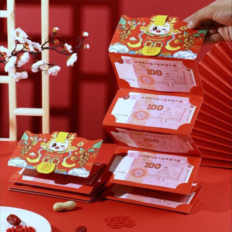 Sobres Rojos plegables creativos para Año Nuevo, sobres rojos de año del Dragón 2024, regalo tradicional de bolsillo de la suerte para Festival de Primavera