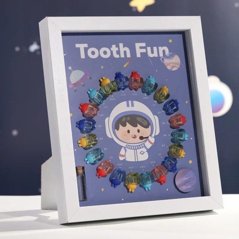 Moldura de plástico de madeira para dentes de bebê, cristal transparente dente casa, caixa de armazenamento para meninos e meninas