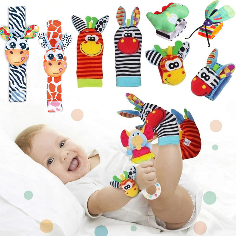 Infantil Bebê Meias Wrist Rattle Set, Recém-nascidos Grab Training Chocalhos, Meias Pé, Jogos Educativos, Toy Gift, 0-6 Meses