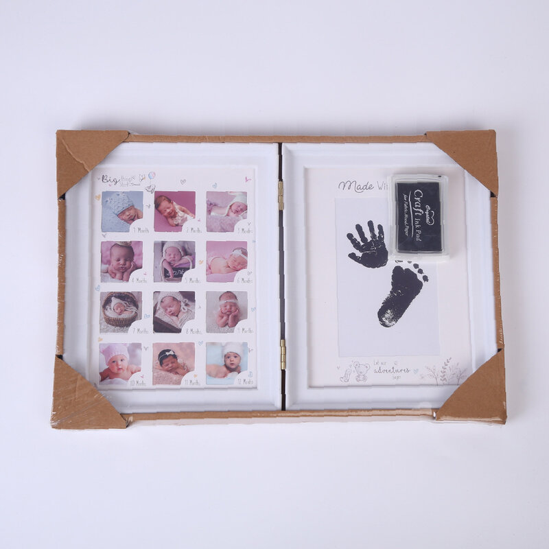 Recém-nascido Comemorativo Photo Frame Set, Kit Impressão Handprint, Presentes para Meninos e Meninas, Lua Cheia, 12 Meses de Crescimento