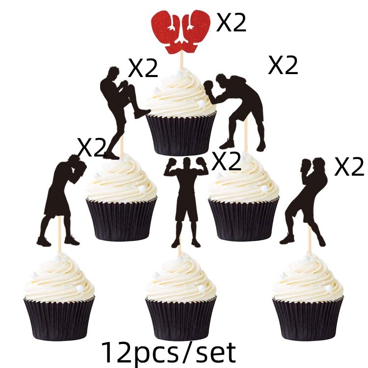 Feliz Aniversário Boxing Cake Topper para Crianças, Luvas Esportivas, Decoração Cupcake, Suprimentos de Cozimento DIY, Boy and Man Party, Baby Shower